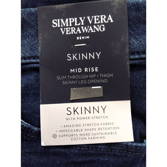 Simply Vera Wang Womens High Rise Dark Wash Button Fly Skinny Jeans Sz 18 New - Picture 7 of 9